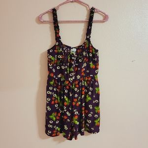 Urban Outfitters tate romper strawberry tie front burgundy summer medium